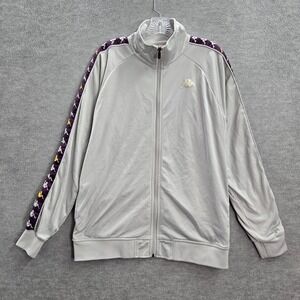 Kappa Women Jacket Large Gray Track Logo Pockets Full‎ Zip Long Sleeve READ